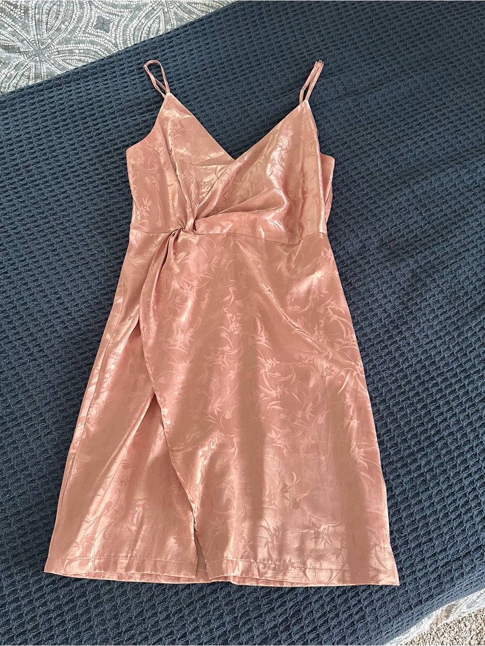 Lulu's Blush Pink Floral Jacquard Slip Dress with Slit In Skirt